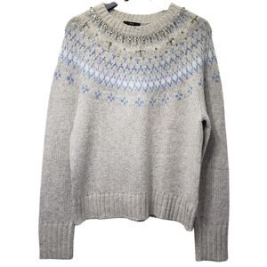 NWT J. CREW Embellished Fair Isle Crewneck Sweater Wool Alpaca Women's Large